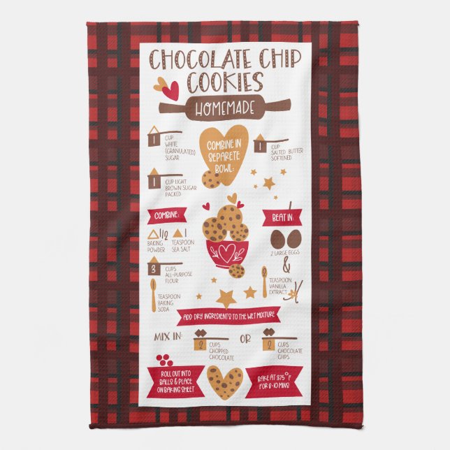 Chocolate Chip Cookies Recipe Festive Christmas Tea Towel (Vertical)