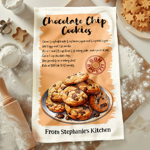 Chocolate Chip Cookies Recipe Personalised Tea Towel