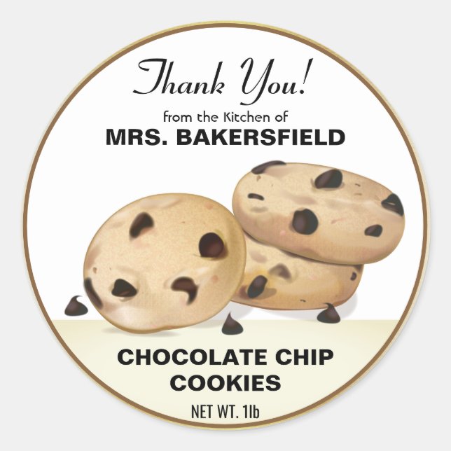Chocolate Chip Cookies Thank You Baking Gift Classic Round Sticker (Front)