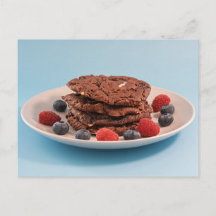 Chocolate Chip Cookies With Berries Food Photo Postcard