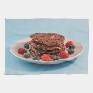 Chocolate Chip Cookies With Berries Food Photo Tea Towel