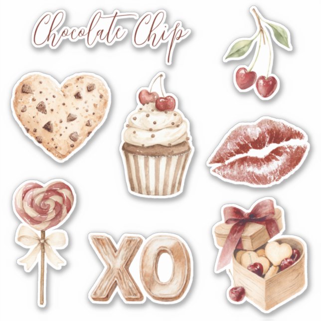 Chocolate Chip Heart Cookie Cherries Cupcake XO (Front)