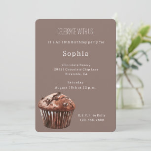 Chocolate Chip Muffin Cupcake Birthday Invitation