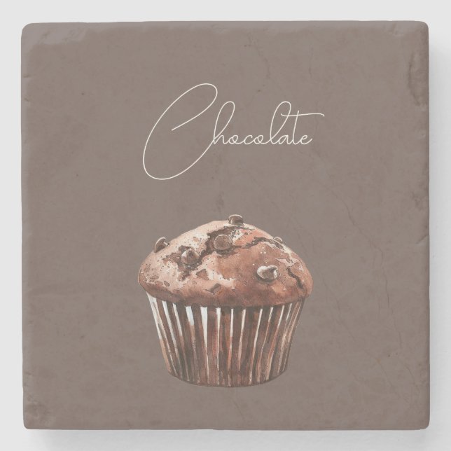 Chocolate Chip Muffin Cupcake Birthday Stone Coaster (Front)