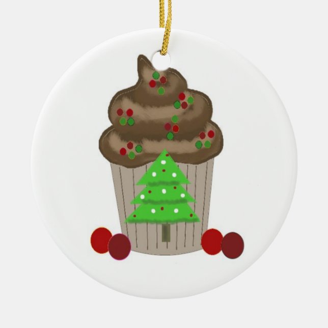 Chocolate Christmas Cupcake Ceramic Tree Decoration (Front)