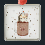 Chocolate Christmas Snowman Milkshake Monogram Metal Tree Decoration<br><div class="desc">Illustration of a chocolate Christmas themed extreme milkshake topped with sprinkles,  hot fudge,  chocolate chips,  marshmallow shaped snowman,  whipped cream,  and a snowflake shaped Christmas cookie.  Monogram with initial.</div>