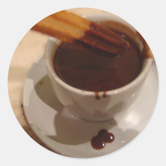Chocolate & Churros Classic Round Sticker (Front)