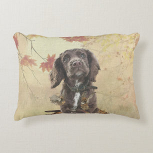 Chocolate cocker spaniel puppy     decorative cushion