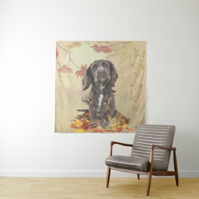 Chocolate cocker spaniel puppy tapestry (In Situ)