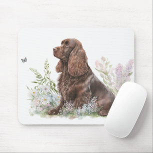 Chocolate Cocker Spaniel with Butterfly Mouse Mat