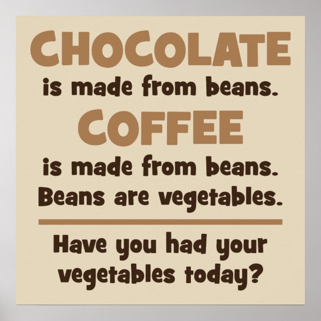 Chocolate, Coffee, Beans, Vegetables - Novelty Poster (Front)