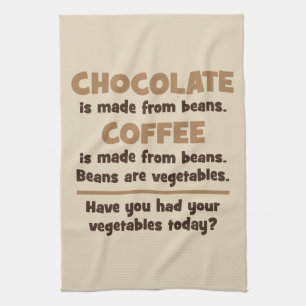 Chocolate, Coffee, Beans, Vegetables - Novelty Tea Towel