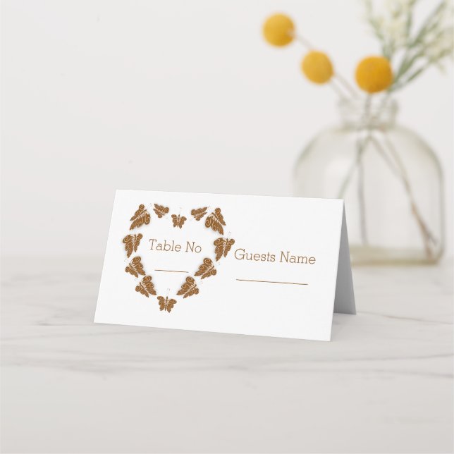 Chocolate Coloured Butterflies Design Wedding Place Card (Front)