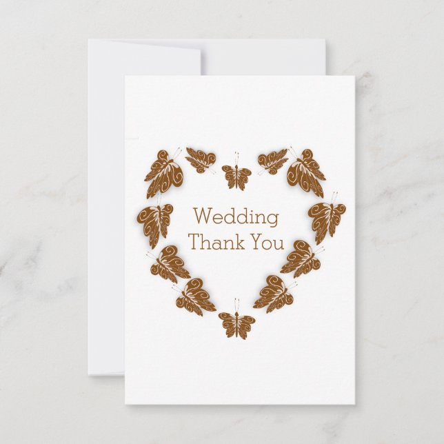 Chocolate Coloured Butterflies Design Wedding Thank You Card (Front)