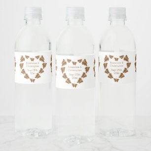Chocolate Coloured Butterflies Design Wedding Water Bottle Label