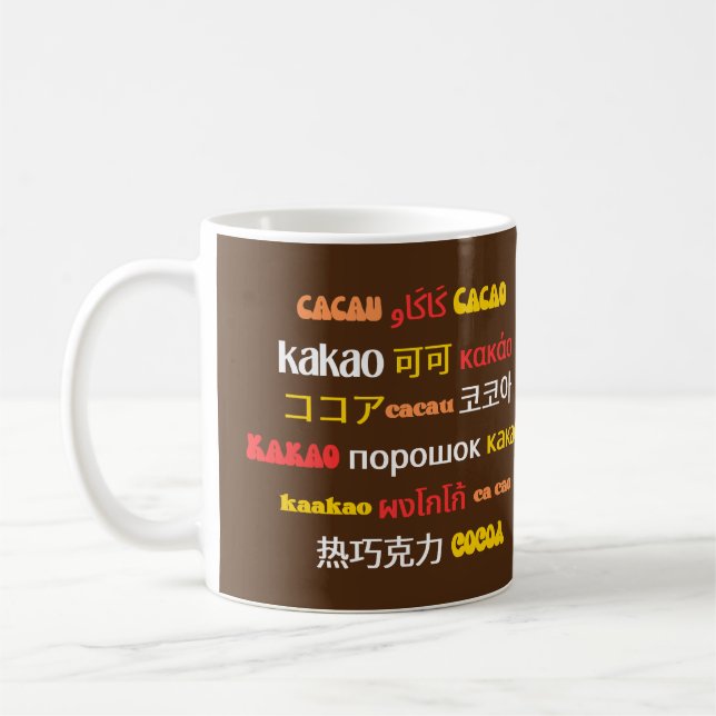Chocolate Colourful Multilingual CACAO Coffee Mug (Left)