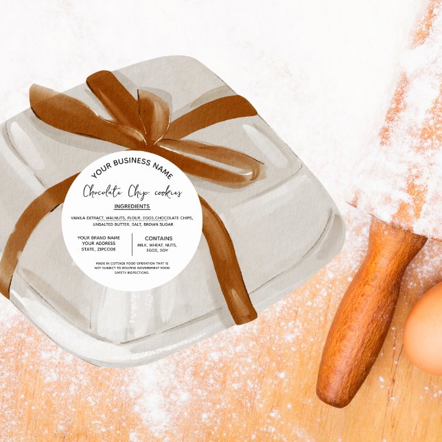 Chocolate cookies ingredients list  business  classic round sticker (Creator Uploaded)