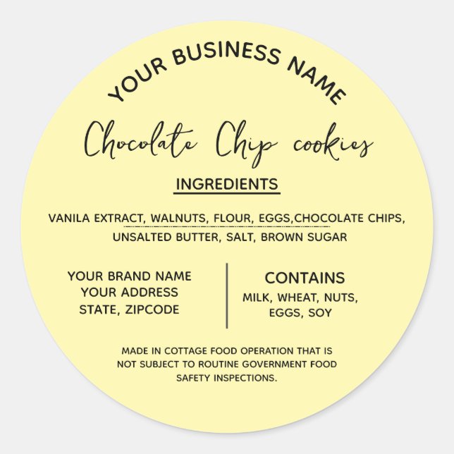 Chocolate cookies ingredients list  business  classic round sticker (Front)