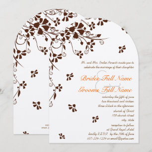 Chocolate Coral Floral Wedding Invitations