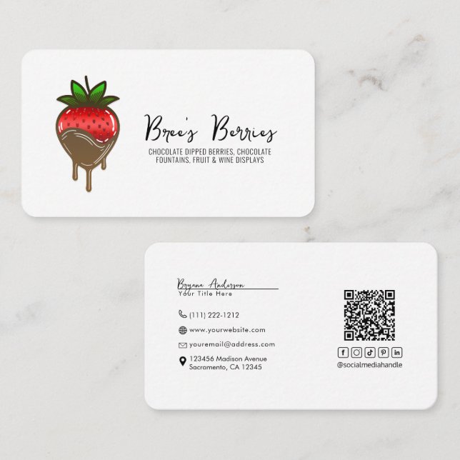 Chocolate Covered Dipped Strawberries Berries Business Card (Front/Back)