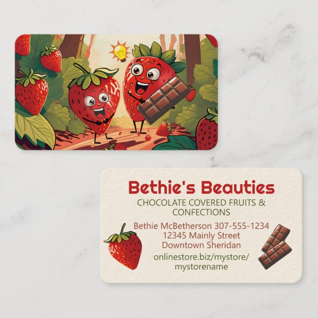 chocolate covered dipped strawberry confections business card (Front/Back)