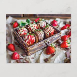 Chocolate-covered Strawberries with White and Dark Holiday Postcard