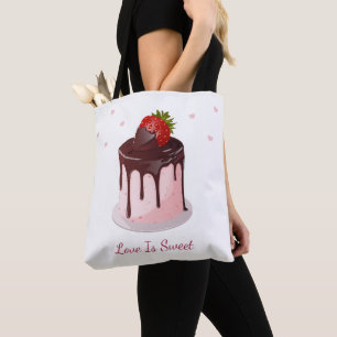 Chocolate Covered Strawberry Cake Love is Sweet Tote Bag