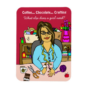 Chocolate, Crafting and Coffee Funny Hand drawn Magnet