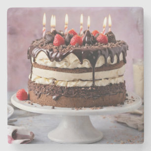 Chocolate Cream Birthday Cake With Strawberries,  Stone Coaster
