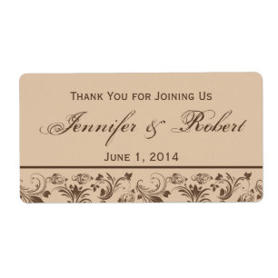 Chocolate Cream Floral Scroll Water Bottle Label