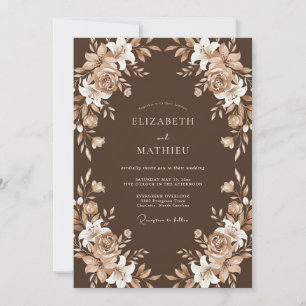 Chocolate Cream Rose Wedding Invitation