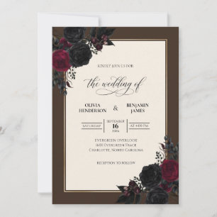 Chocolate Crimson Bouquet Eucalyptus Wedding Invitation