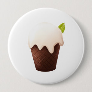 Chocolate Cup Gelato with Cream Topping and Mint 10 Cm Round Badge