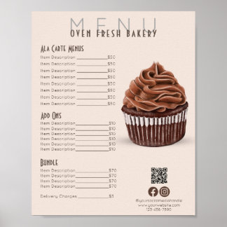 Chocolate Cupcake Blush Menu Bakery Price List Poster