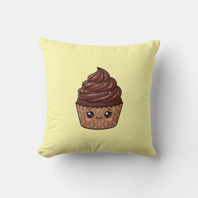Chocolate Cupcake Kawaii Cushion Pillow (Front)