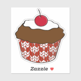 Chocolate Cupcake on Red and White Pattern
