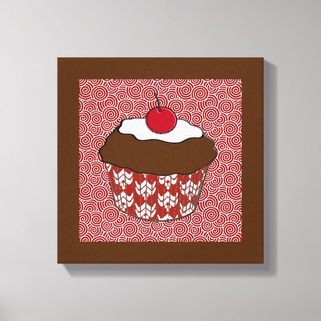 Chocolate Cupcake on Red and White Pattern Canvas Print (Front)