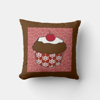 Chocolate Cupcake on Red and White Pattern Cushion