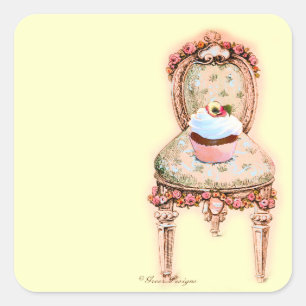 Chocolate Cupcake Pink French Chair Square Sticker