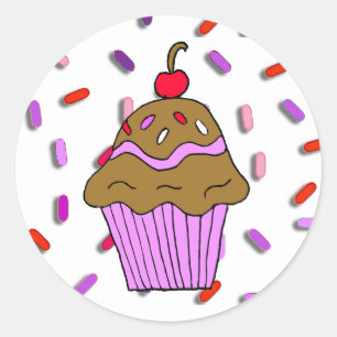 Chocolate  Cupcake with Candy Sprinkles Classic Round Sticker