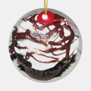 Chocolate Cupcake with Cherry Christmas Ceramic Tree Decoration