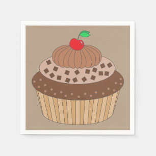 Chocolate Cupcake with Cherry on Top Napkin