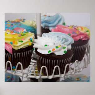 Chocolate cupcakes on a cake stand 2 poster