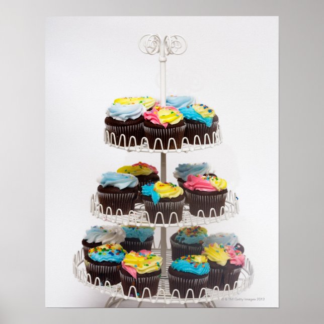 Chocolate cupcakes on a cake stand poster (Front)