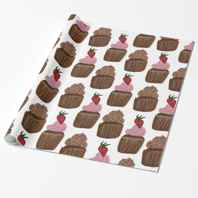Chocolate Cupcakes on White Gift Wrapping Paper (Unrolled)