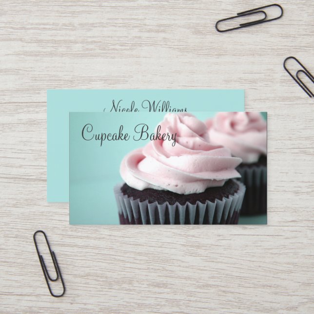 Chocolate Cupcakes Pink Vanilla Frosting Business Card (Front/Back In Situ)