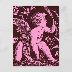 Chocolate cupid with wheat stalk vintage print postcard