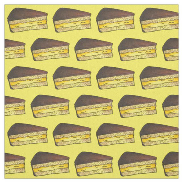 Chocolate Custard Boston Cream Pie Slice Dessert Fabric (Swatch)