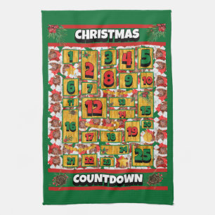 Chocolate Dachshund Countdown Christmas Advent Tea Towel