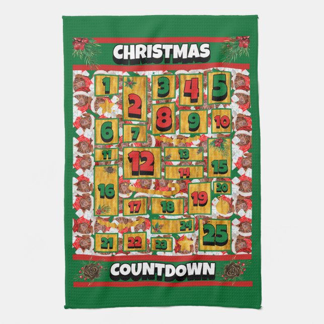 Chocolate Dachshund Countdown Christmas Advent Tea Towel (Vertical)